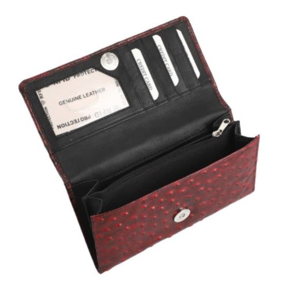 Leather Ostrich Wallet - Burgundy - Picture 2 of 3